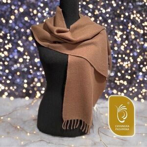 Certified 100%Cashmere Pashmina Nepal Lux Winter Scarf Brown Fringe Handmade NWT